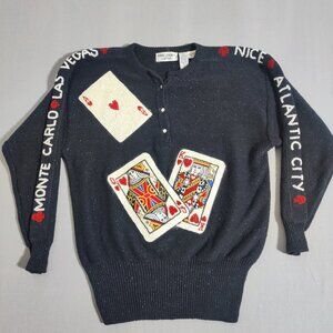 Vintage Bonnie Boerer Sequin Sweater women's size L black base Casinos Gambler